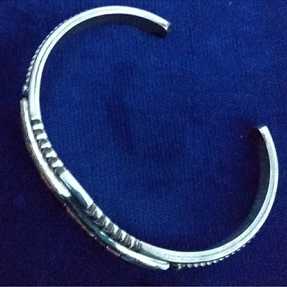 Navajo THOMAS FRANSISCO Tiger Eye Jasper Onyx Inlay Sterling Silv Cuff Bracelet - Picture 6 of 8